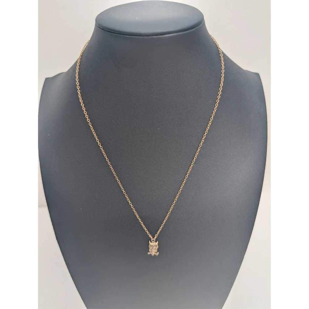 Vintage Style Owl Pendant Necklace Antiqued Gold Tone Adjustable Cable Chain